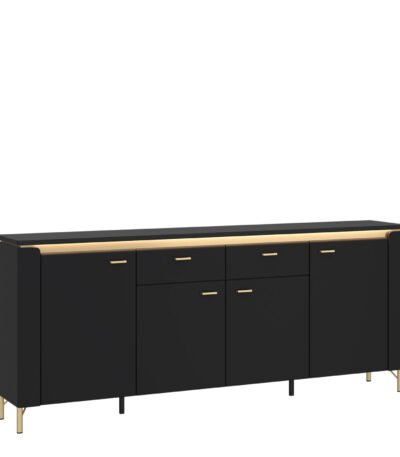 Genoa Sideboard 4 Door 2 Drawer in Black Matt/Gold
