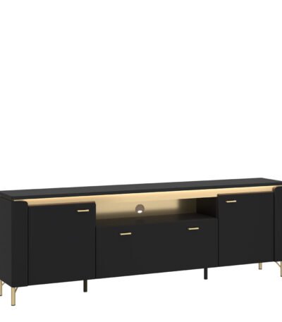 Genoa TV Cabinet 2 Door 1 Drawer 200cm Wide in Black Matt/Gold