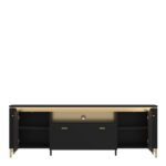 Genoa TV Cabinet 2 Door 1 Drawer 200cm Wide in Black Matt/Gold
