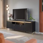 Genoa TV Cabinet 2 Door 1 Drawer 200cm Wide in Black Matt/Gold