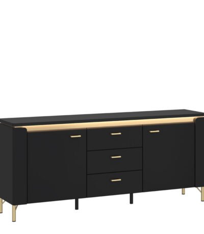 Genoa TV Cabinet 2 Door 3 Drawer 155cm Wide in Black Matt/Gold