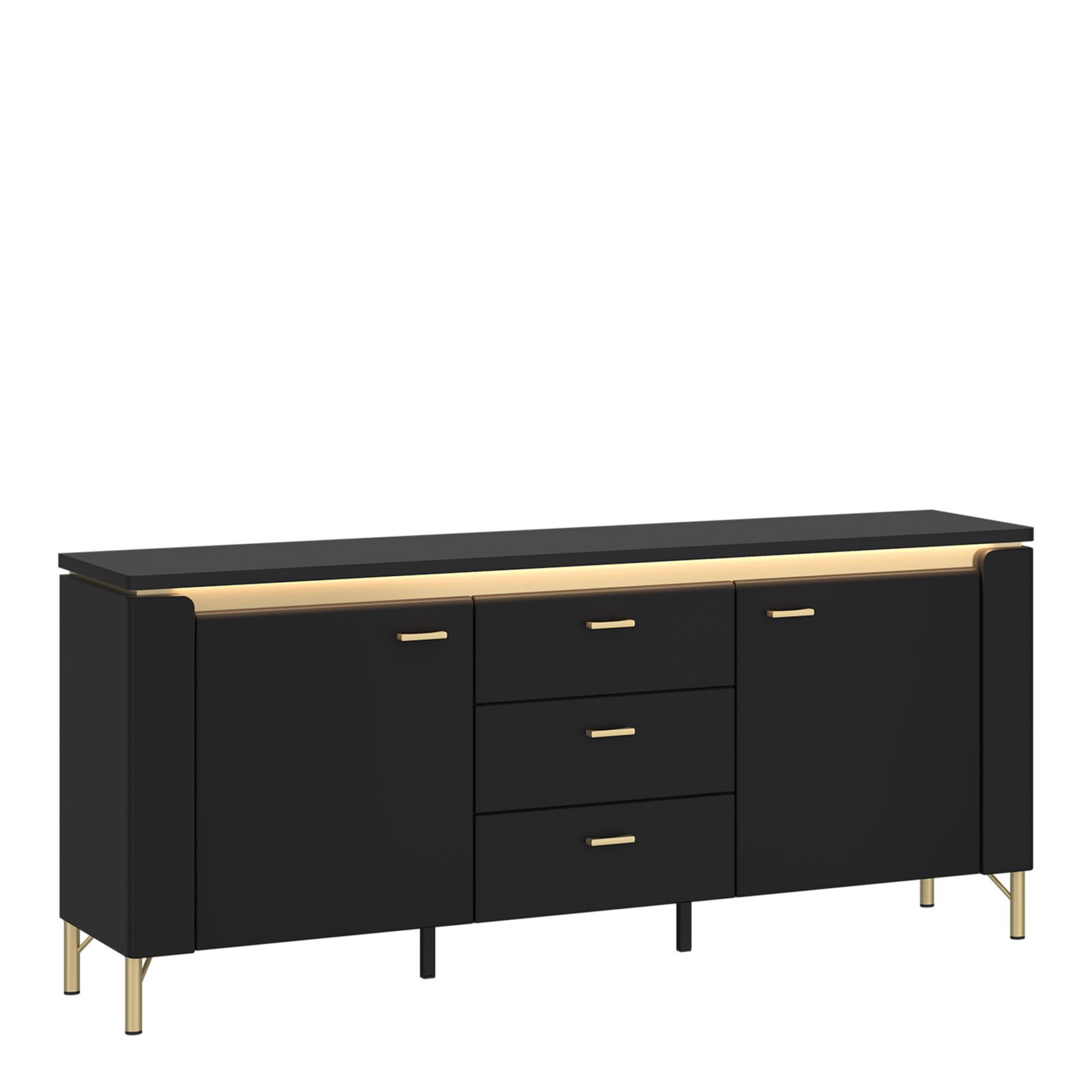 Genoa TV Cabinet 2 Door 3 Drawer 155cm Wide in Black Matt/Gold Genoa TV Cabinet 2 Door 3 Drawer 155cm Wide in Black Matt/Gold