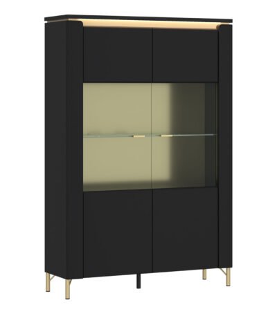 Genoa Vitrin 2 Door in Black Matt/Gold