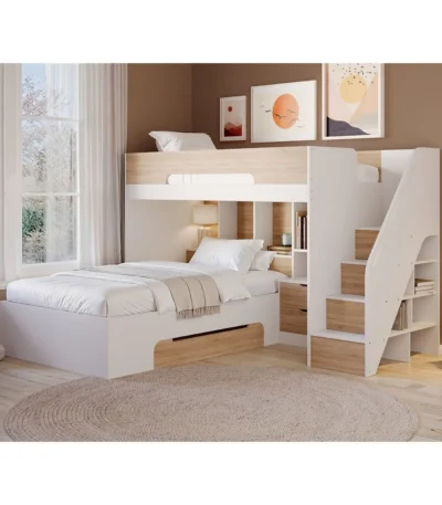 Greyson Staircase Triple Bunk Bed with Storage White