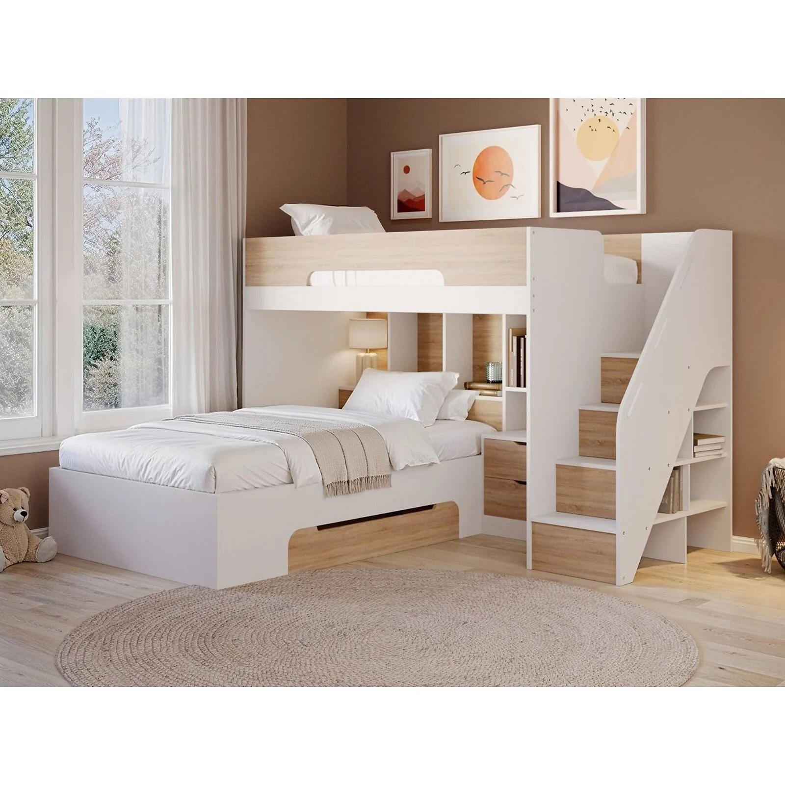 Greyson Staircase Triple Bunk Bed with Storage White Greyson Staircase Triple Bunk Bed with Storage White
