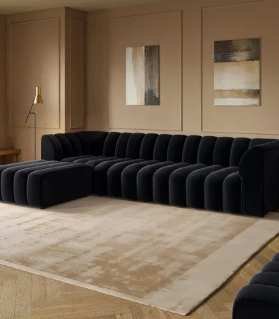Halle Channel Tufted 4 Seater Modular Sofa with Reversible Footstool