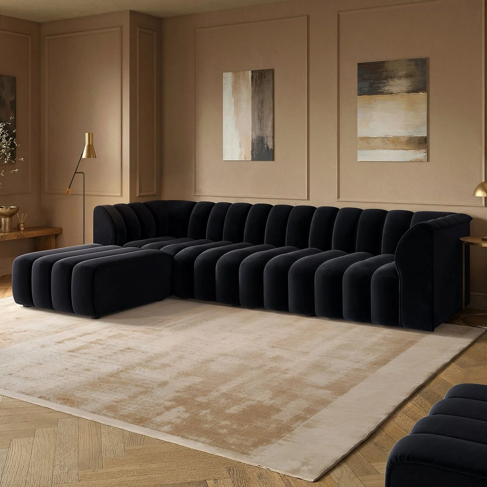 Halle Channel Tufted 4 Seater Modular Sofa with Reversible Footstool Halle Channel Tufted 4 Seater Modular Sofa with Reversible Footstool