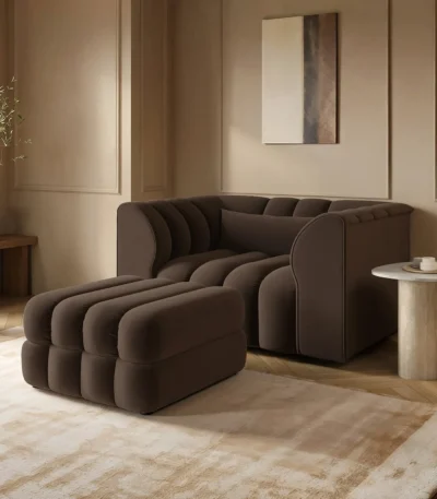 Halle Channel Tufted Loveseat with Storage Footstool