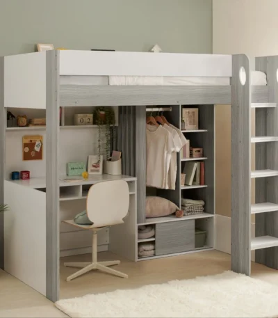 Hampton Single High Sleeper Bed with Desk & Wardrobe