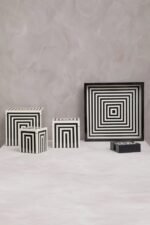 Handa Set of 4 Black and White Stripe Coasters with Holder
