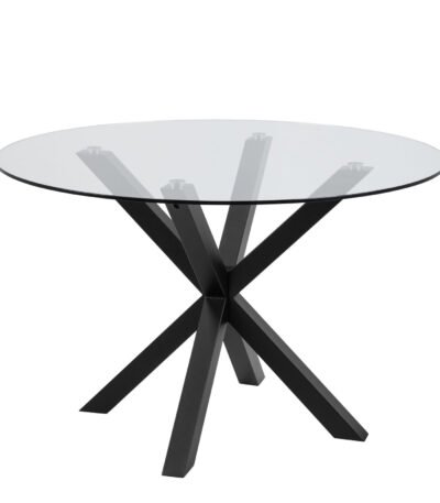 Heaven Round Dining Table with Clear Glass Top and Black Legs