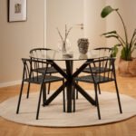 Heaven Round Dining Table with Clear Glass Top and Black Legs