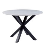 Heaven Round Dining Table with White Polished Marble Top 110cm includes 4 I_Oregon Dining Chairs In Black with Cream Stitching