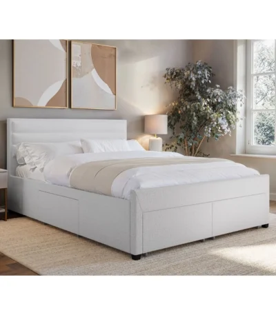 Heybrook 4 Drawer Boucle Fabric Bed Cream