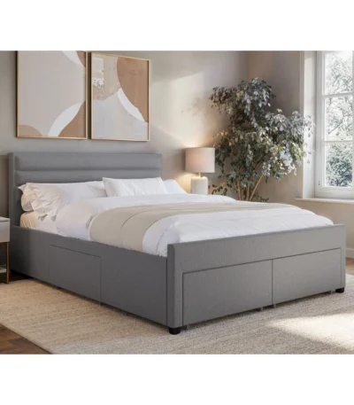 Heybrook 4 Drawer Fabric Bed Frame Grey