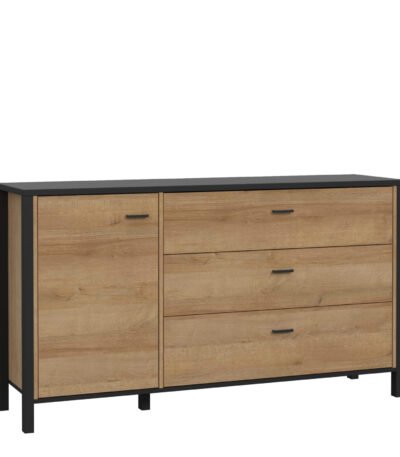 High Rock 1 Door 3 Drawer Sideboard in Matt Black/Riviera Oak
