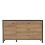 High Rock 1 Door 3 Drawer Sideboard in Matt Black/Riviera Oak