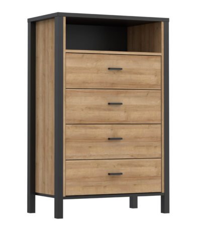 High Rock Chest of 4 Drawers in Matt Black/Riviera Oak