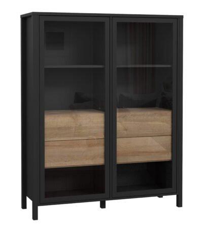 High Rock Extra Wide Display Cabinet in Matt Black/Riviera Oak