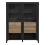 High Rock Extra Wide Display Cabinet in Matt Black/Riviera Oak