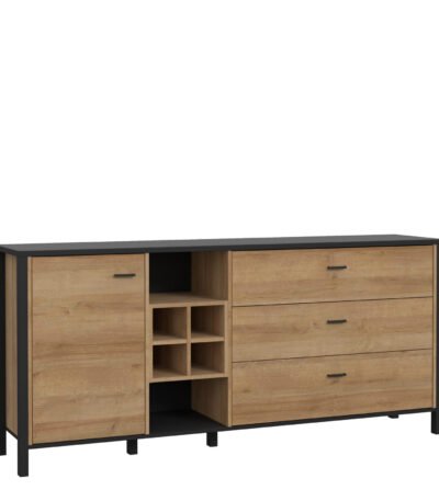 High Rock (Large) Sideboard in Matt Black/Riviera Oak
