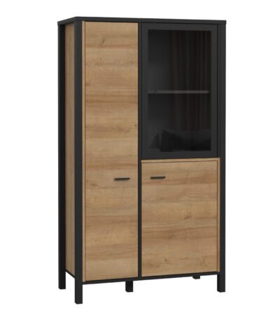 High Rock Small Display Cabinet in Matt Black/Riviera Oak