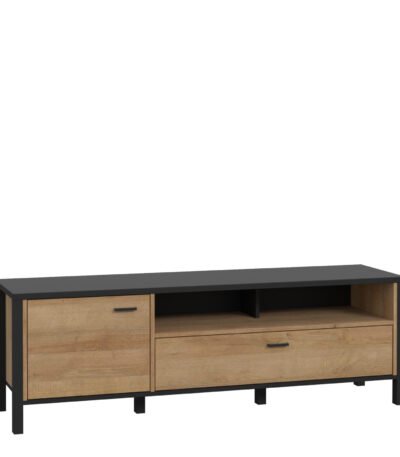 High Rock TV Unit in Matt Black/Riviera Oak