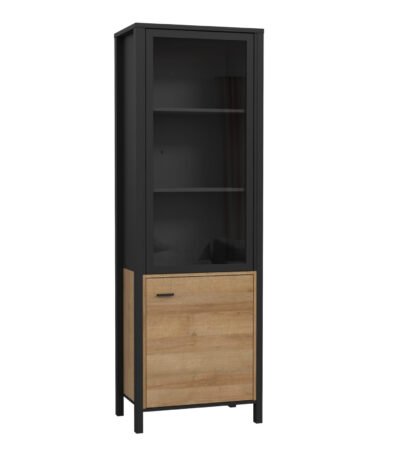 High Rock Wide Display Cabinet in Matt Black/Riviera Oak