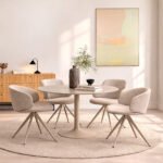 Ibiza Round Beige Dining Table with 4 Ella Swivel Cream Dining Chair