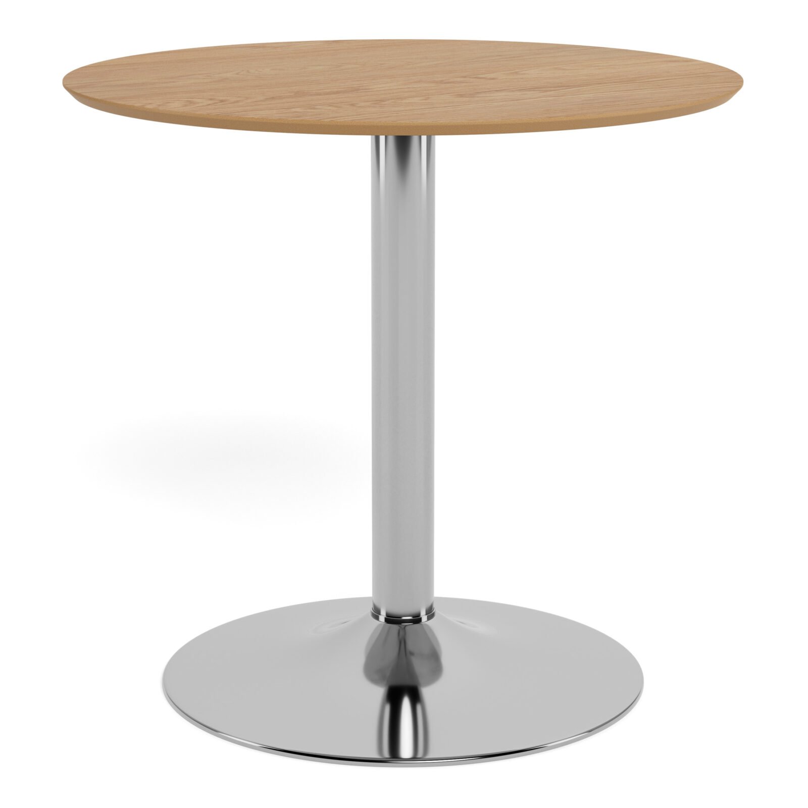 Ibiza Round Café Table in Matt Oak with Chrome Base Ibiza Round Café Table in Matt Oak with Chrome Base
