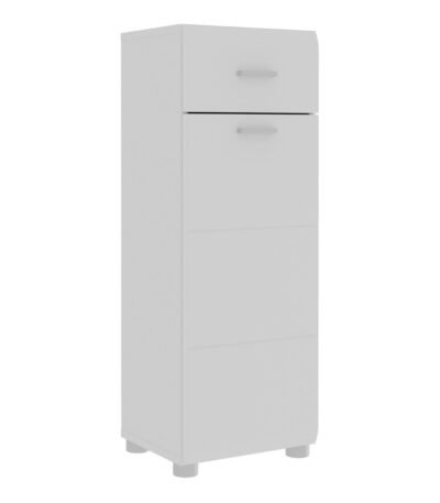 Ice Cave Bathroom Storage Cupboard with 1 Door & 1 Drawer with Silver Handles in White with White High Gloss Door