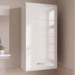 Ice Cave Hanging Storage Cupboard with 1 Door & Silver Handle in White with White Gloss Door