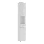 Ice Cave Narrow Bathroom Storage Cabinet with 2 Doors & 1 Drawer with Silver Handles in White with White High Gloss Fronts