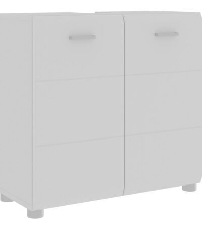 Ice Cave Under Sink Bathroom Cabinet with 2 Doors & Silver Handles in White with White High Gloss Doors