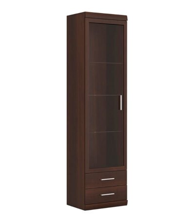 Imperial Tall Glazed 1 Door 2 Drawer Narrow Cabinet in Dark Mahogany Melamine