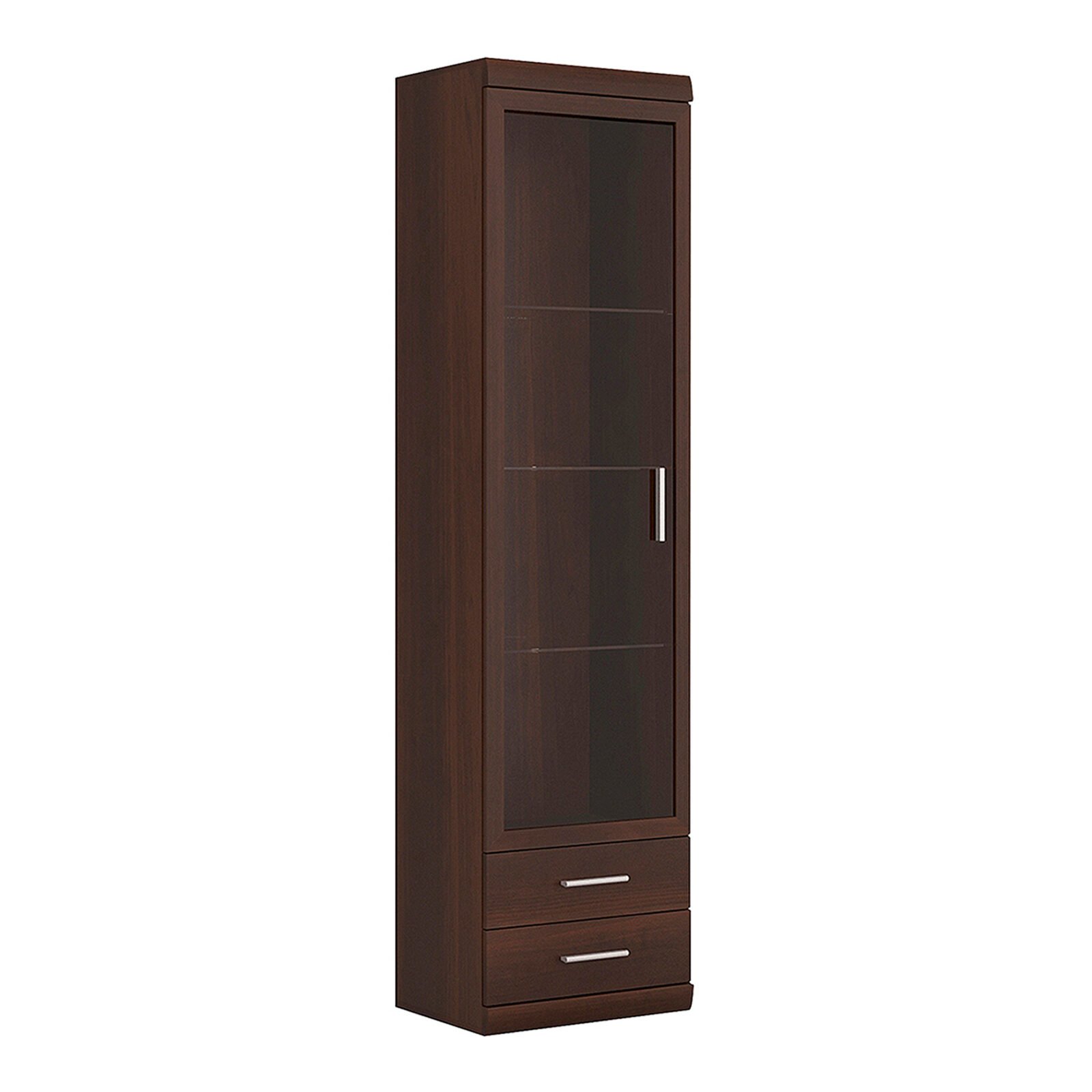 Imperial Tall Glazed 1 Door 2 Drawer Narrow Cabinet in Dark Mahogany Melamine Imperial Tall Glazed 1 Door 2 Drawer Narrow Cabinet in Dark Mahogany Melamine