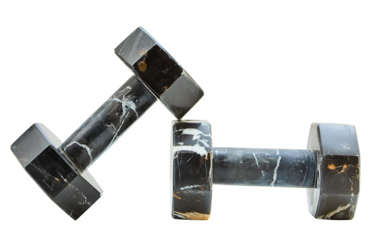 Iona Set of 2 Decorative Black and White Marble Dumbbells