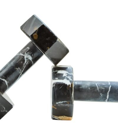 Iona Set of 2 Decorative Black and White Marble Dumbbells