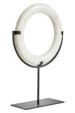 Iona White Marble Ring Sculpture on Metal Stand