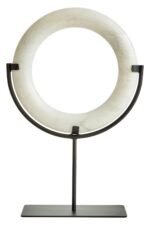 Iona White Marble Ring Sculpture on Metal Stand