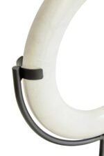 Iona White Marble Ring Sculpture on Metal Stand