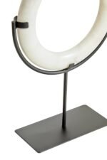 Iona White Marble Ring Sculpture on Metal Stand