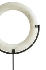 Iona White Marble Ring Sculpture on Metal Stand