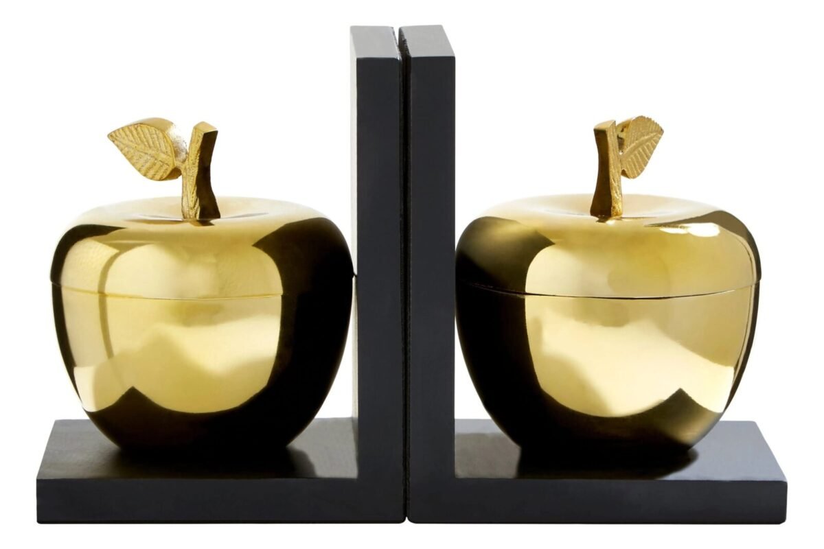 Isay Black and Gold Set of 2 Apple Bookends with Storage