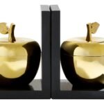 Isay Black and Gold Set of 2 Apple Bookends with Storage