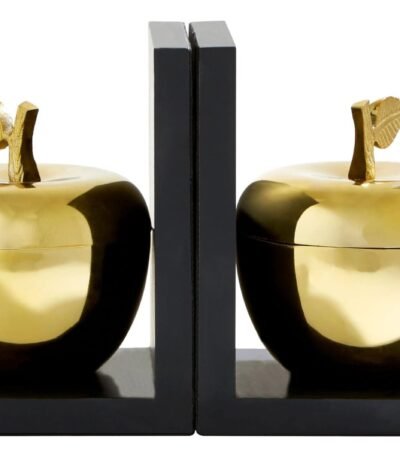Isay Black and Gold Set of 2 Apple Bookends with Storage
