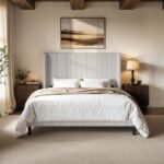 Jovanna Striped Bed with Winged Headboard Woven Fabric Brown - Image 2