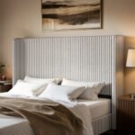 Jovanna Striped Bed with Winged Headboard Woven Fabric Brown - Image 3