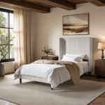 Jovanna Striped Bed with Winged Headboard Woven Fabric Brown - Image 4