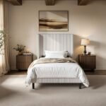 Jovanna Striped Bed with Winged Headboard Woven Fabric Brown - Image 5